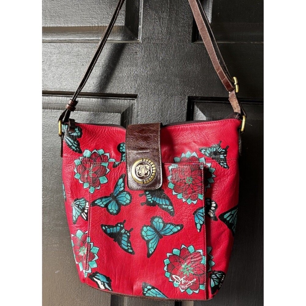 Sharif Ltd. Edition Artist Expressions Leather Hand Painted Butterfly Bag Purse